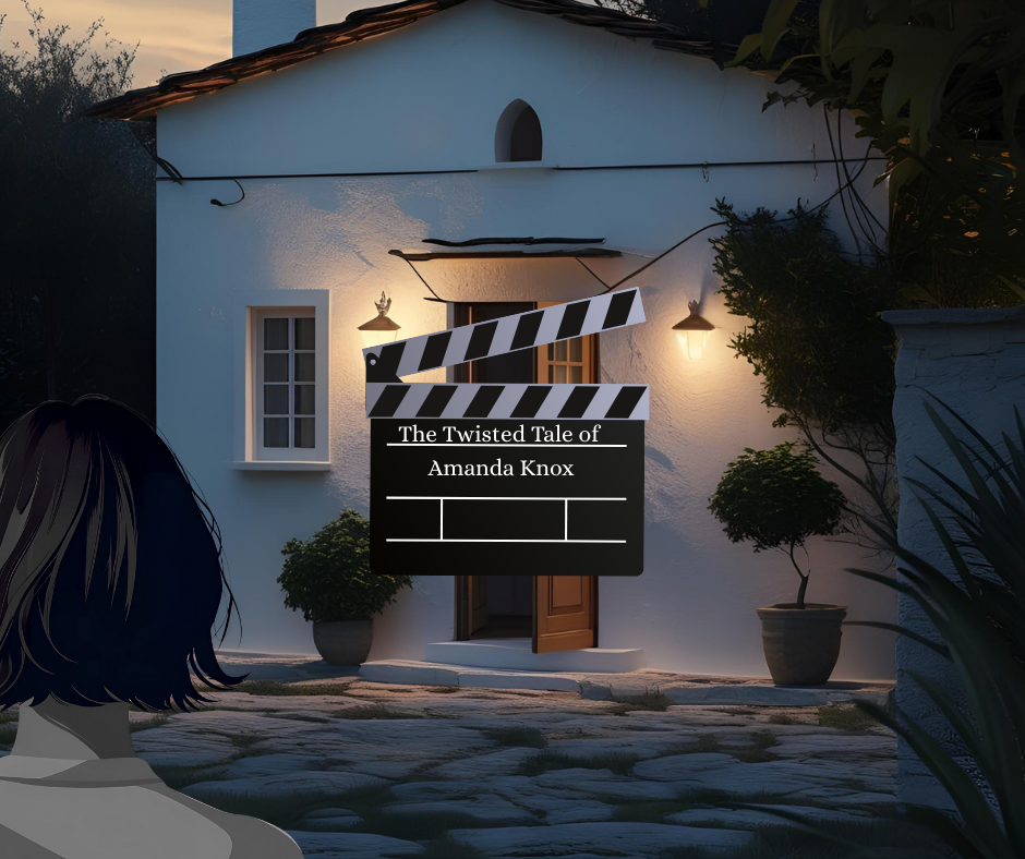 White Perugia cottage with silhouette of girl and cinema icon